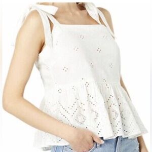 Madewell Rosalie White Linen Blend Eyelet Embroidery Sleeveless Peplum Crop Top